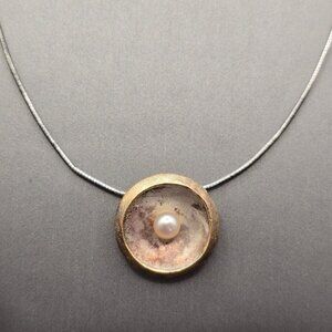 VTG Sterling Silver Pearl Pendant Necklace 925 Germany 2 Tone RL Regis Lecuyer